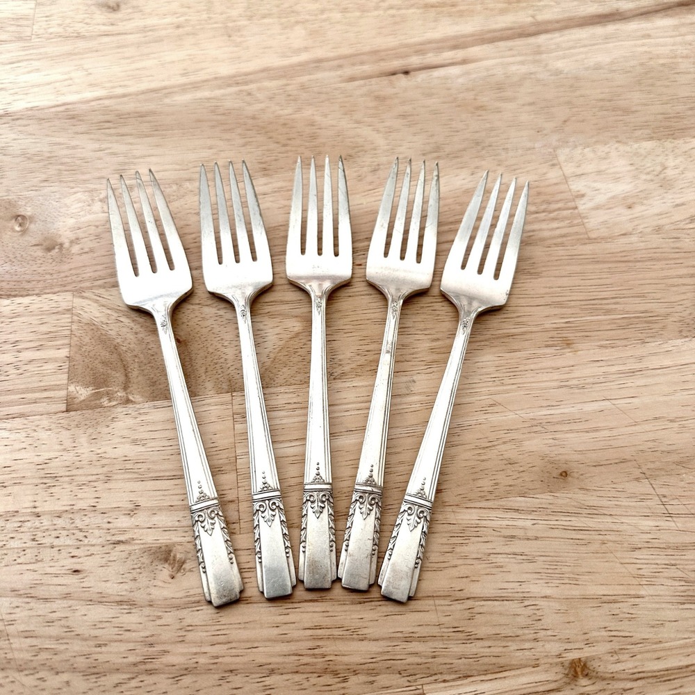 Vintage Oneida Community AA Lady Drake‎ Silverplate Salad Forks 1940 Set of 5